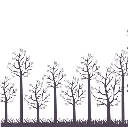 illustrations of gray trees without leaves, vector illustrationのイラスト素材