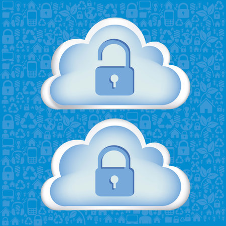 illustration of cloud technology locked, network security, vector illustrationのイラスト素材