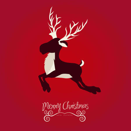 Christmas reindeer illustration on red background, vector illustrationのイラスト素材