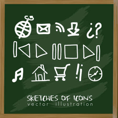 illustration of sketches of icons in a board, vector illustrationのイラスト素材