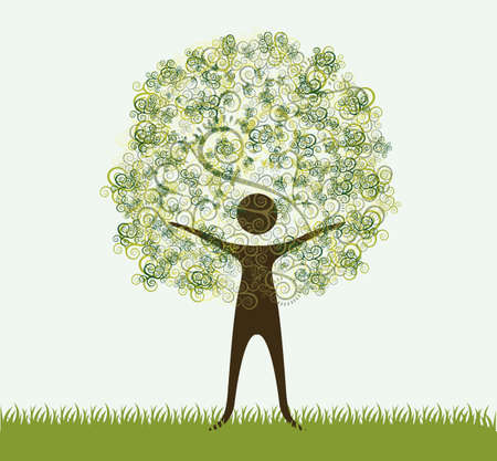 illustration of recycling, tree formed by a person silhouette, vector illustrationのイラスト素材