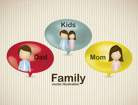 Illustration of family icons in text balloons, isolated on beige background, vector illustrationのイラスト素材