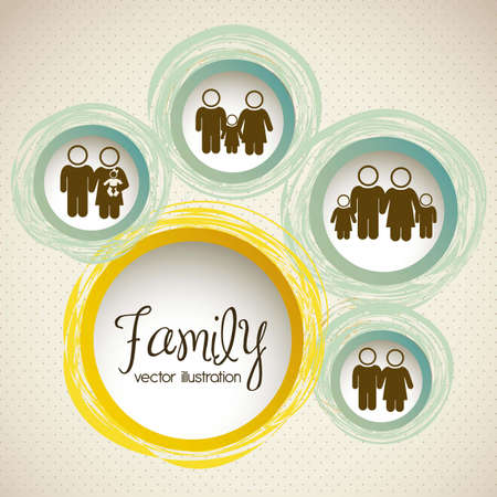 Illustration of family icons, isolated on beige background, vector illustrationのイラスト素材