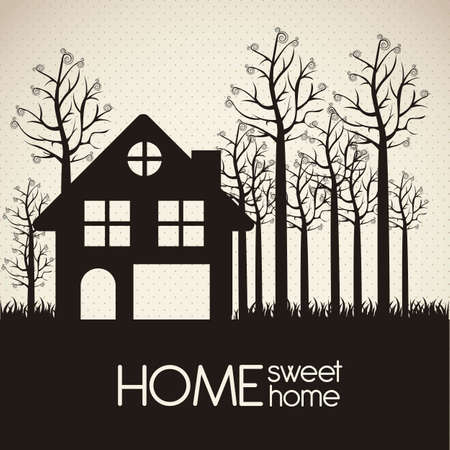 Illustration of home icon, house silhouette on beige background, vector illustrationのイラスト素材