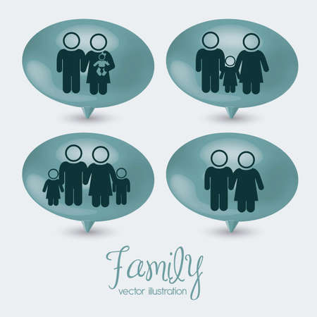 Illustration of family icons on text balloons, isolated on white background, vector illustrationのイラスト素材