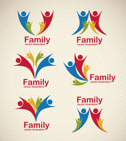 Illustration of family icons, isolated on beige background, vector illustrationのイラスト素材