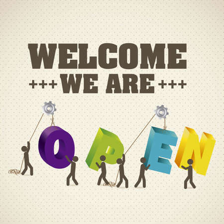 illustration of icons of people forming words with colorful letters 3D, Open, illustrationのイラスト素材