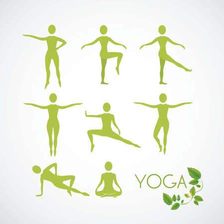 illustration of yoga icons, yoga positions silhouettes, vector illustrationのイラスト素材