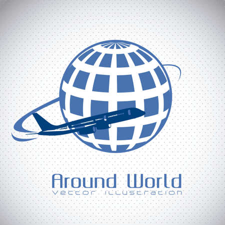 illustration of planet earth icon with air plane, in dotted background, vector illustrationのイラスト素材