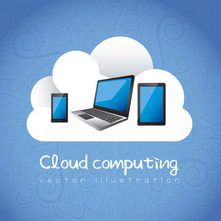 Cloud computing concept. A cloud with electronic equipment, vector illustrationのイラスト素材