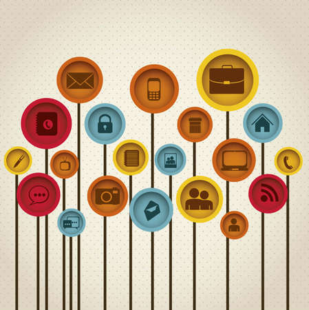 Illustration of retro business icons, silhouettes of icons, vector illustrationのイラスト素材