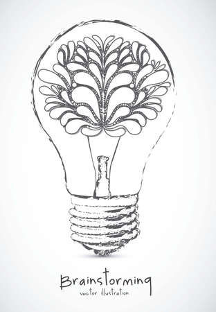 Illustration of bulb with human brain, vector illustrationのイラスト素材