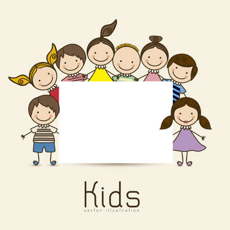 Illustration of kids icons, Holding a sign, kids groups, vector illustrationのイラスト素材
