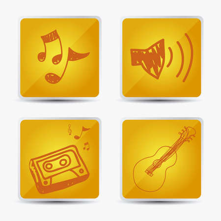 Illustration of a music icon, with  cassette,  guitar, musical notes, vector illustrationのイラスト素材