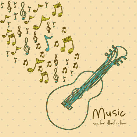 Illustration of a music icon, with microphone, cassette, piano, guitar, musical notes, vector illustrationのイラスト素材