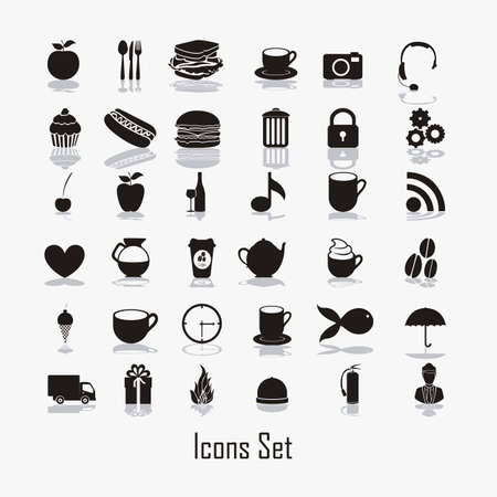 food icons illustration, icon silhouettes, vector illustrationのイラスト素材