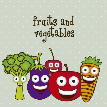 cartoon illustration of vegetables and fruits, vector illustrationのイラスト素材