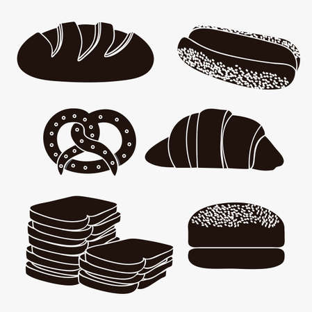 Illustration of hamburger bread, classic bread, croissant, chopped bread, hot dog bread, pretzel. bakery icon, vector illustrationのイラスト素材