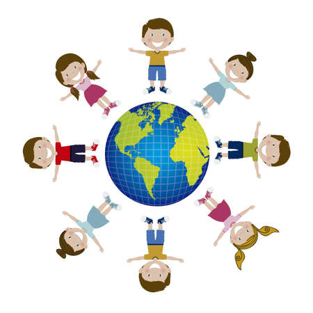 Illustration of kids team, in cartoon style and sketch, vector illustrationのイラスト素材