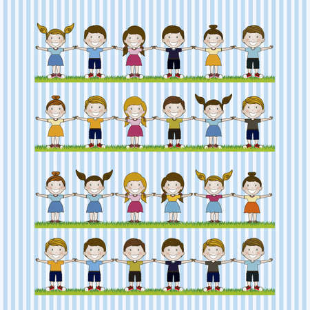 Illustration of kids team, in cartoon style and sketch, vector illustrationのイラスト素材
