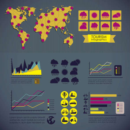 illustration of tourism infographics, with colors graphs and tourism icons, vector illustrationのイラスト素材