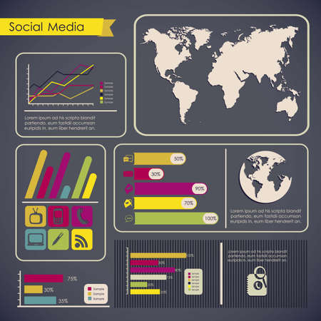 illustration of Social Media Infographic, with colors graphs and business icons, vector illustrationのイラスト素材