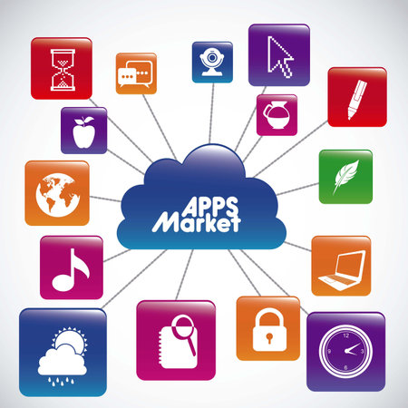 Illustration of icons of tablet apps, apps marketのイラスト素材