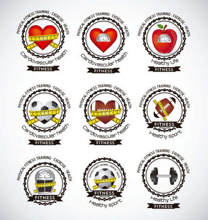 Illustration of Fitness Icons, sports and exercise, caring figure and health, vector illustrationのイラスト素材