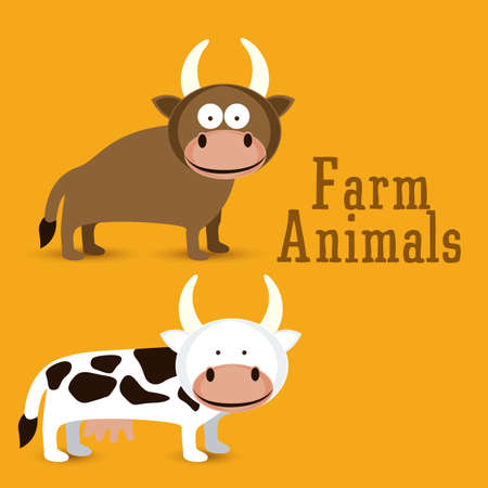 Illustration of Cute Animals. Farm Animals Icons. vector illustrationのイラスト素材