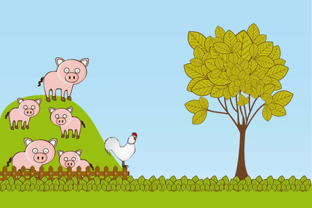 Illustration of Cute Animals. Farm Animals Icons. vector illustrationのイラスト素材