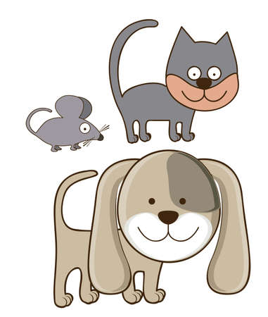 Illustration of Cute Animals. Dog, Cat and mouse illustration. vector illustrationのイラスト素材