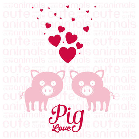 Illustration of Cute Animals. Pig Love. vector illustrationのイラスト素材