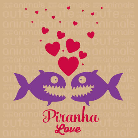 Illustration of Cute Animals. Piranha love. vector illustrationのイラスト素材