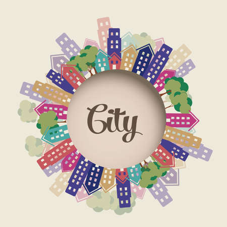 Illustration of city with trees and buildings, vector illustrationのイラスト素材
