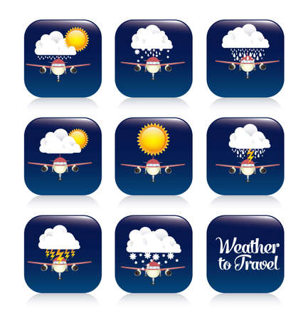 Illustration of airplane icons. Weather for flying. vector illustrationのイラスト素材
