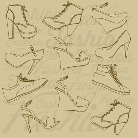 Illustration of fashion icons, fashion shoes, vector illustrationのイラスト素材