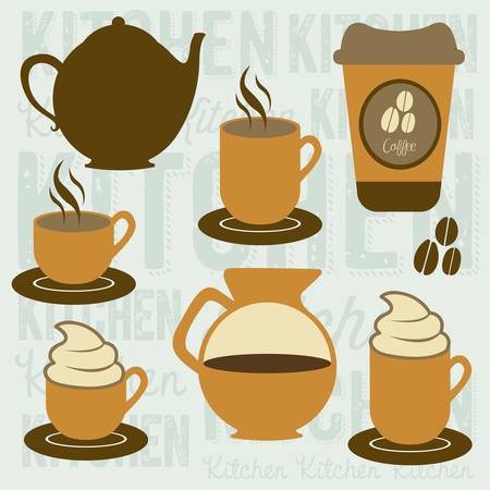illustration of coffee icons, on vintage style, vector illustrationのイラスト素材