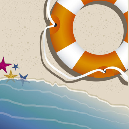 Illustration of beach. Arena, summer vacation on the beach, vector illustrationのイラスト素材