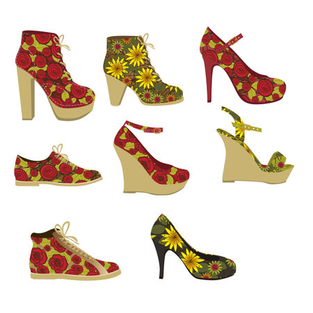 Illustration of fashion icons, fashion shoes, vector illustrationのイラスト素材