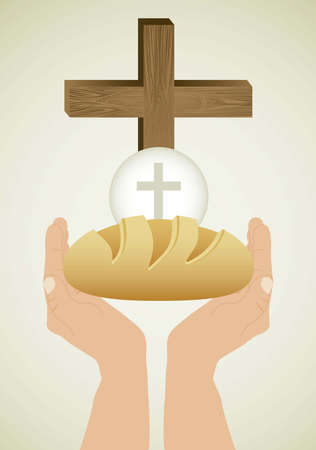 Illustration of Jesus Christ, Eucharist and the sacrament of communion, vector illustrationのイラスト素材