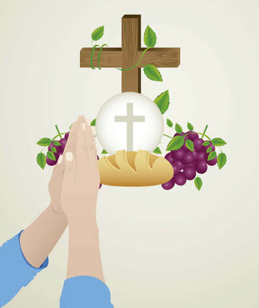 Illustration of Jesus Christ, Eucharist and the sacrament of communion, vector illustrationのイラスト素材