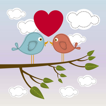 Illustration of couple in love,  birds in love, vector illustrationのイラスト素材