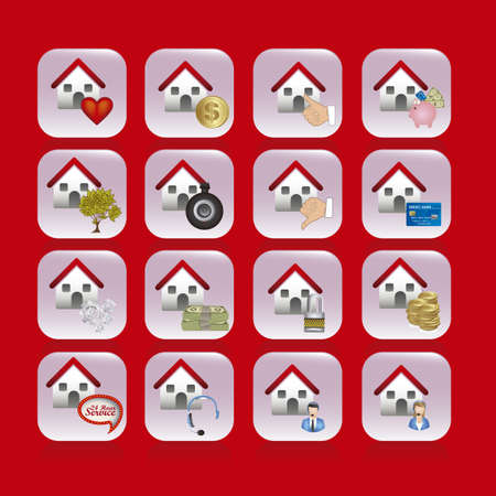 Illustration of real estate icons, application icons with houses, vector illustrationのイラスト素材