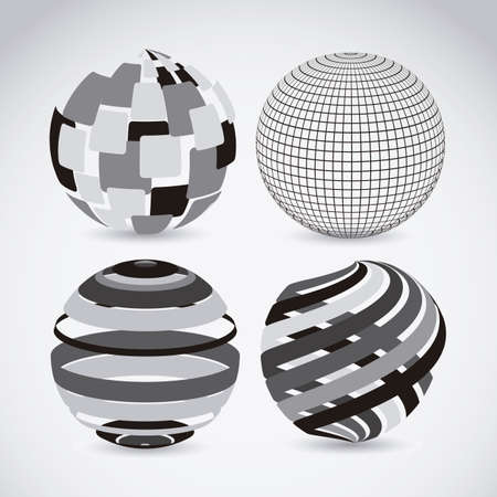 Illustration of planet earth icons and spheres, vector illustrationのイラスト素材