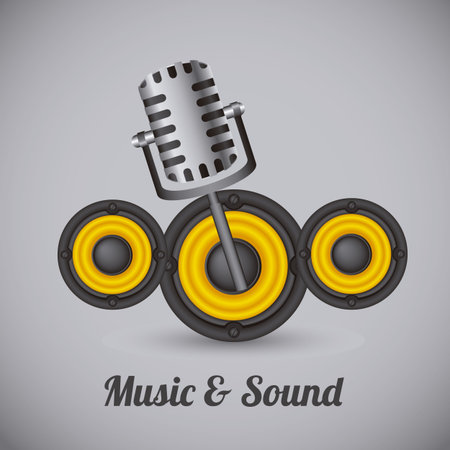 Illustration of icons of music, musical instruments and equipment, vector illustrationのイラスト素材