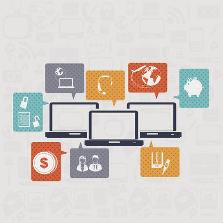 Computer and communication icon over white background illustrationのイラスト素材