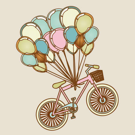 bicycles and balloons over lilac background illustration のイラスト素材