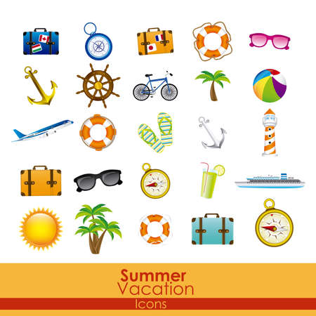 summer vacation icons over orange background vector illustration