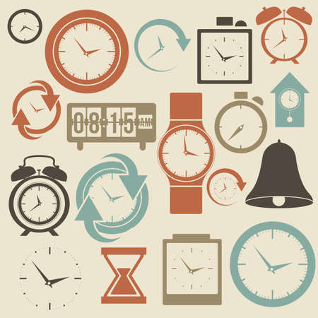 clock and time icons over cream  background vector illustration のイラスト素材