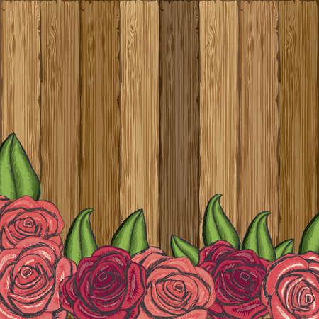 roses design over wooden background illustration のイラスト素材